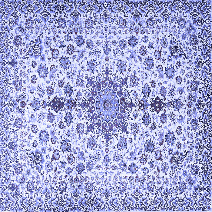 Square Machine Washable Persian Blue Traditional Rug, wshtr3495blu
