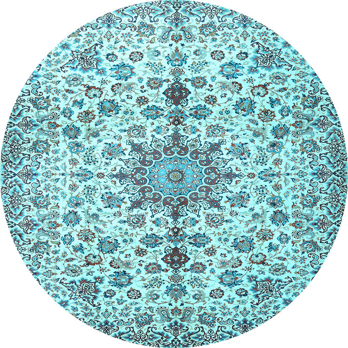 Round Machine Washable Persian Light Blue Traditional Rug, wshtr3495lblu