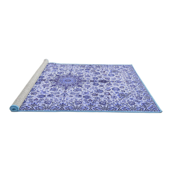 Sideview of Machine Washable Persian Blue Traditional Rug, wshtr3495blu