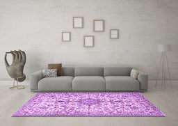 Machine Washable Persian Purple Traditional Area Rugs in a Living Room, wshtr3495pur