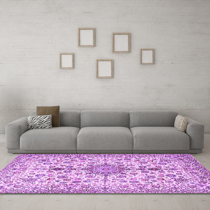 Machine Washable Persian Purple Traditional Area Rugs in a Living Room, wshtr3495pur