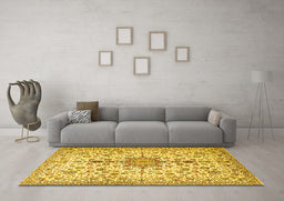 Machine Washable Persian Yellow Traditional Rug in a Living Room, wshtr3495yw