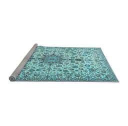 Sideview of Machine Washable Persian Light Blue Traditional Rug, wshtr3495lblu