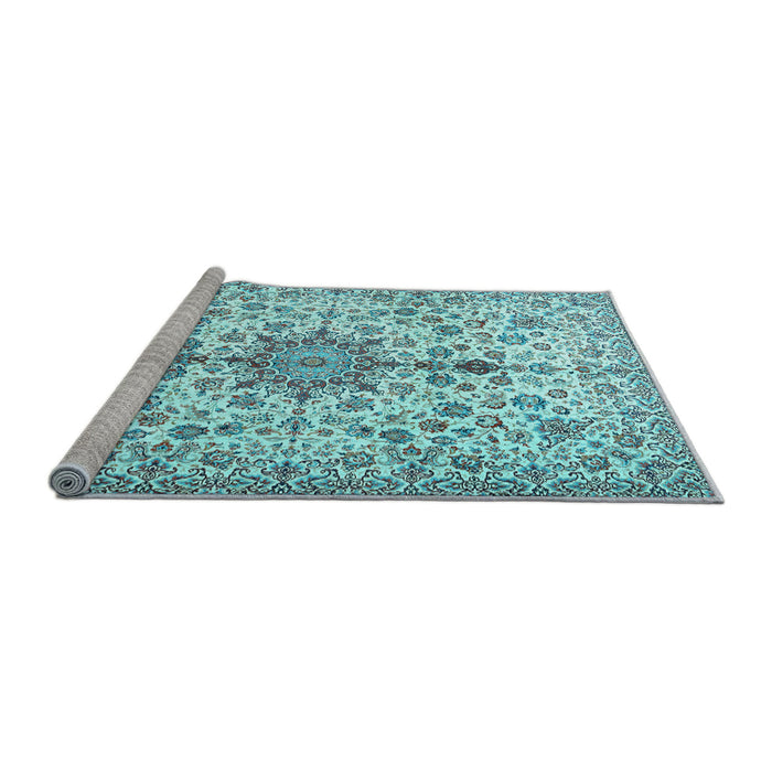 Sideview of Machine Washable Persian Light Blue Traditional Rug, wshtr3495lblu