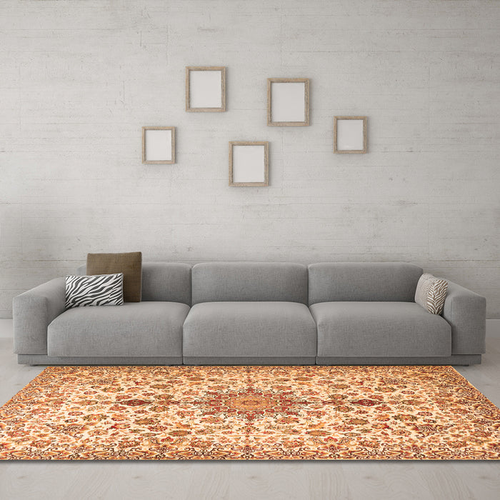 Machine Washable Persian Orange Traditional Area Rugs in a Living Room, wshtr3495org