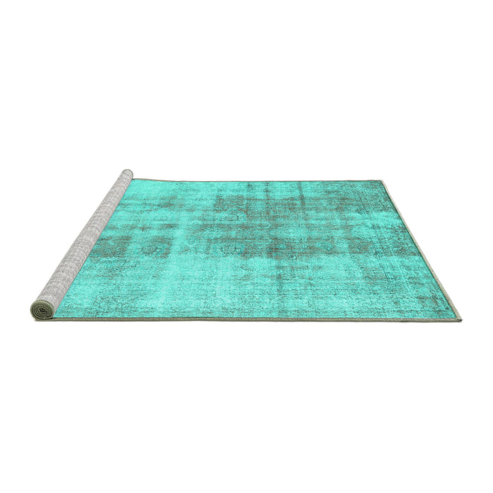 Sideview of Machine Washable Persian Turquoise Traditional Area Rugs, wshtr3496turq