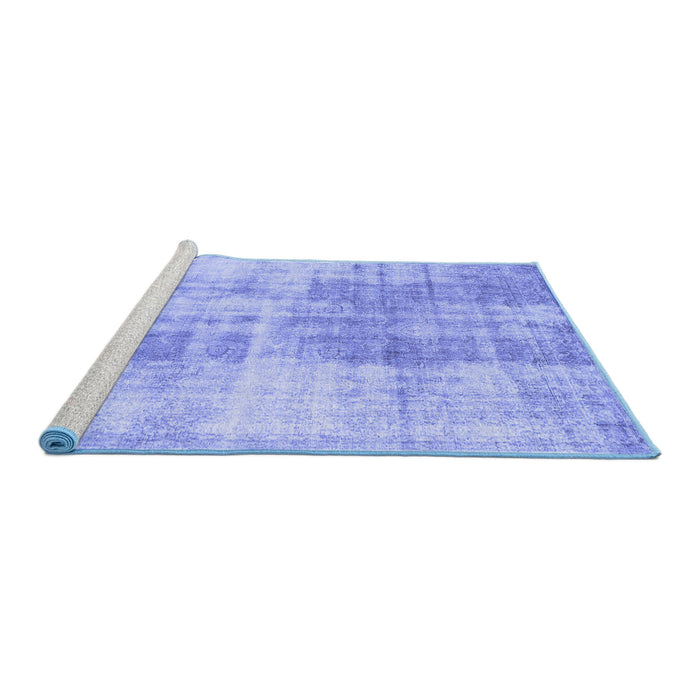 Sideview of Machine Washable Persian Blue Traditional Rug, wshtr3496blu