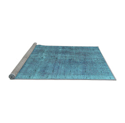 Sideview of Machine Washable Persian Light Blue Bohemian Rug, wshtr3497lblu