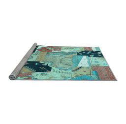 Sideview of Machine Washable Patchwork Light Blue Transitional Rug, wshtr3498lblu
