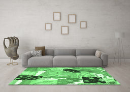 Machine Washable Patchwork Emerald Green Transitional Area Rugs in a Living Room,, wshtr3498emgrn