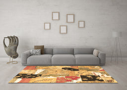 Machine Washable Patchwork Brown Transitional Rug in a Living Room,, wshtr3498brn