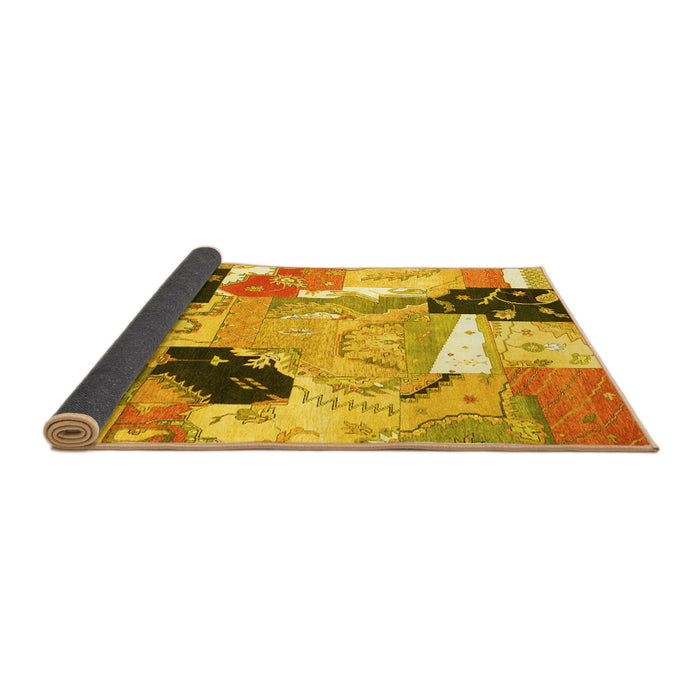 Sideview of Patchwork Yellow Transitional Rug, tr3498yw