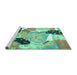 Sideview of Machine Washable Patchwork Turquoise Transitional Area Rugs, wshtr3498turq