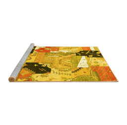 Sideview of Machine Washable Patchwork Yellow Transitional Rug, wshtr3498yw