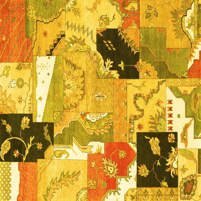 Square Machine Washable Patchwork Yellow Transitional Rug, wshtr3498yw