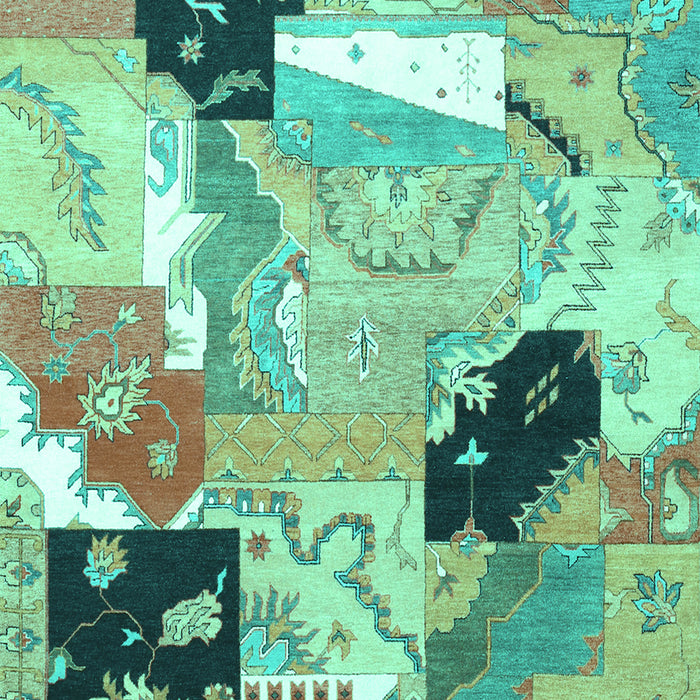 Machine Washable Patchwork Turquoise Transitional Area Rugs, wshtr3498turq
