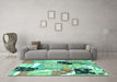 Machine Washable Patchwork Turquoise Transitional Area Rugs in a Living Room,, wshtr3498turq