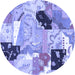 Round Patchwork Blue Transitional Rug, tr3498blu