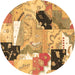 Round Patchwork Brown Transitional Rug, tr3498brn