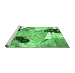 Sideview of Machine Washable Patchwork Emerald Green Transitional Area Rugs, wshtr3498emgrn