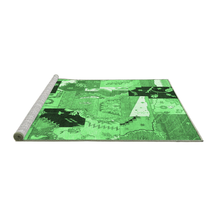 Sideview of Machine Washable Patchwork Emerald Green Transitional Area Rugs, wshtr3498emgrn