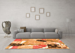 Machine Washable Patchwork Orange Transitional Area Rugs in a Living Room, wshtr3498org