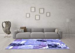 Machine Washable Patchwork Blue Transitional Rug in a Living Room, wshtr3498blu