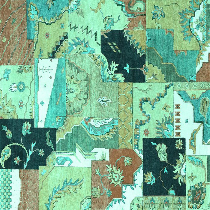 Square Patchwork Turquoise Transitional Rug, tr3498turq