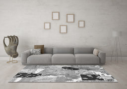 Machine Washable Patchwork Gray Transitional Rug in a Living Room,, wshtr3498gry