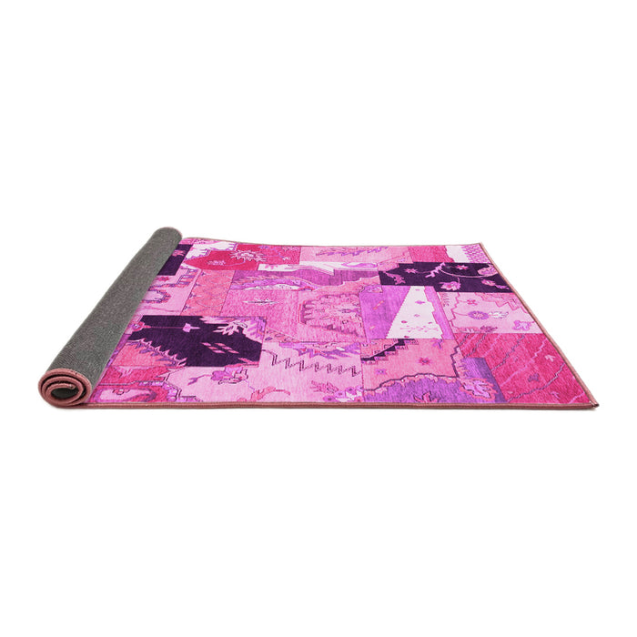 Sideview of Patchwork Pink Transitional Rug, tr3498pnk