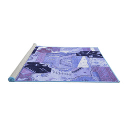 Sideview of Machine Washable Patchwork Blue Transitional Rug, wshtr3498blu