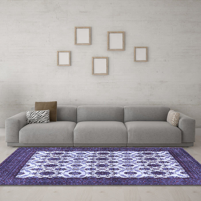 Machine Washable Persian Blue Traditional Rug in a Living Room, wshtr3499blu