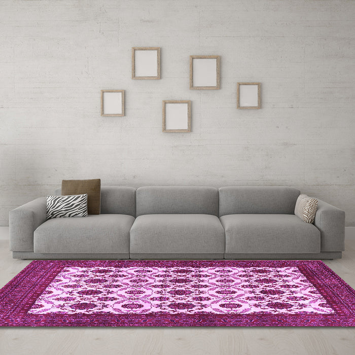 Machine Washable Persian Purple Traditional Area Rugs in a Living Room, wshtr3499pur