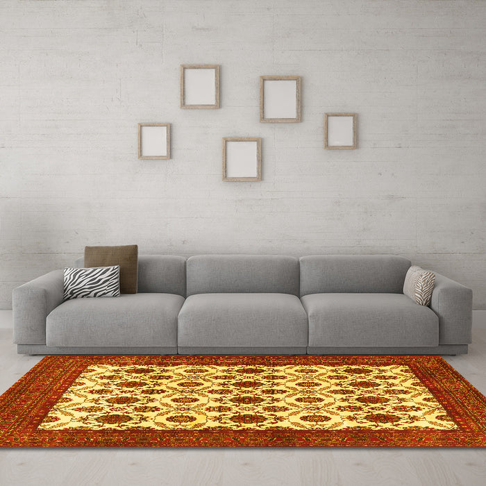 Machine Washable Persian Yellow Traditional Rug in a Living Room, wshtr3499yw