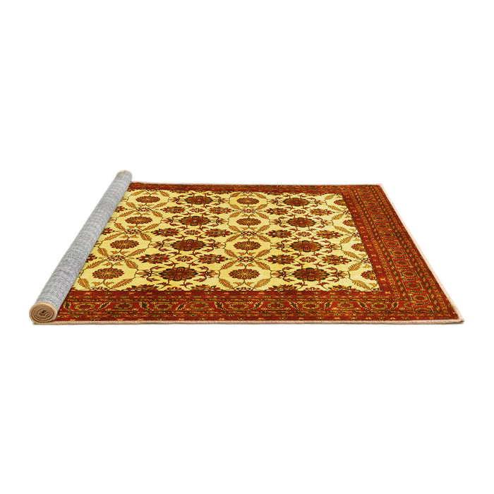 Sideview of Machine Washable Persian Yellow Traditional Rug, wshtr3499yw