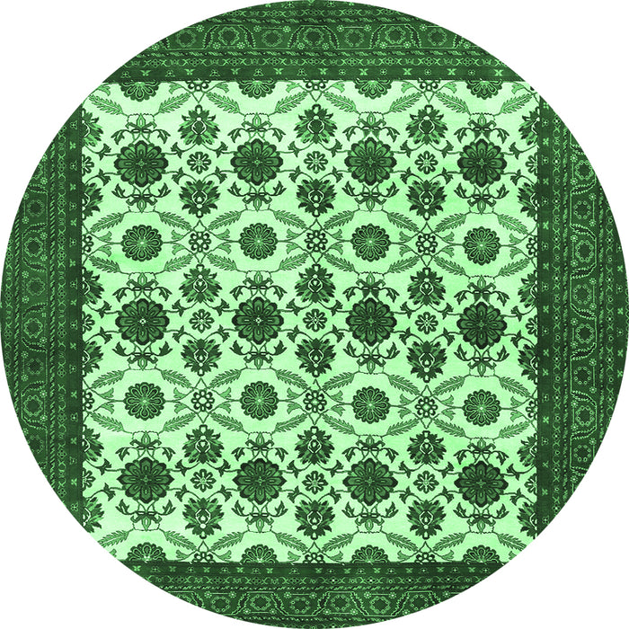 Round Machine Washable Persian Emerald Green Traditional Area Rugs, wshtr3499emgrn