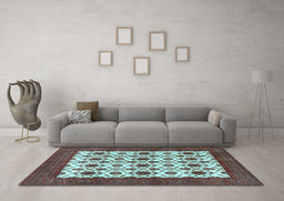 Machine Washable Persian Light Blue Traditional Rug in a Living Room, wshtr3499lblu