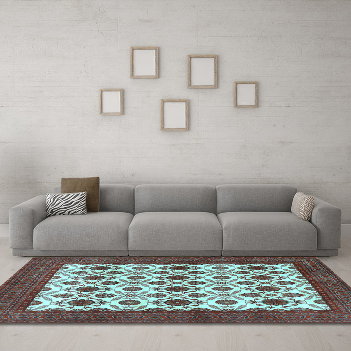 Machine Washable Persian Light Blue Traditional Rug in a Living Room, wshtr3499lblu