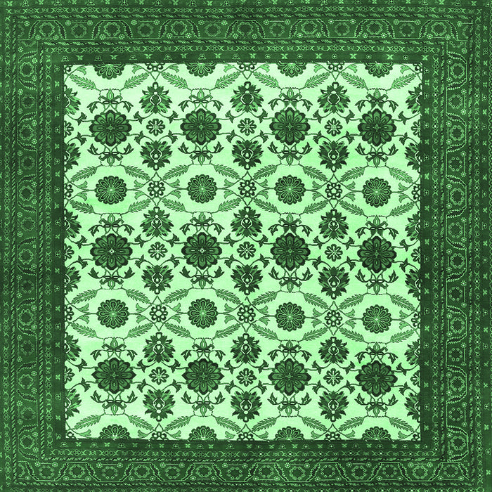 Square Machine Washable Persian Emerald Green Traditional Area Rugs, wshtr3499emgrn