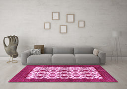 Machine Washable Persian Pink Traditional Rug in a Living Room, wshtr3499pnk