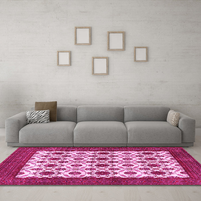 Machine Washable Persian Pink Traditional Rug in a Living Room, wshtr3499pnk