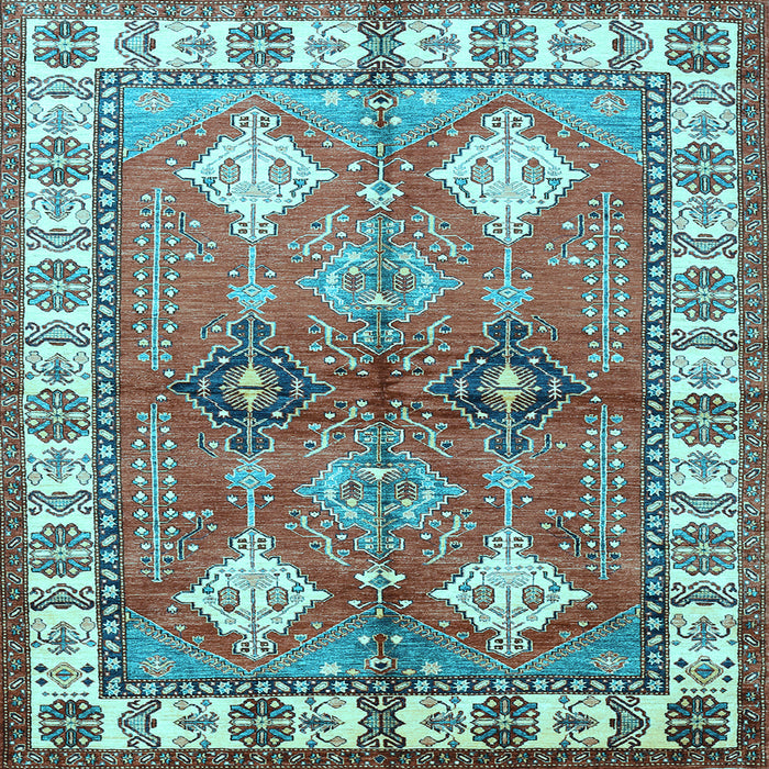 Square Geometric Light Blue Traditional Rug, tr349lblu