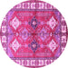 Round Machine Washable Geometric Pink Traditional Rug, wshtr349pnk