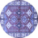 Round Geometric Blue Traditional Rug, tr349blu