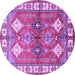 Round Geometric Purple Traditional Rug, tr349pur