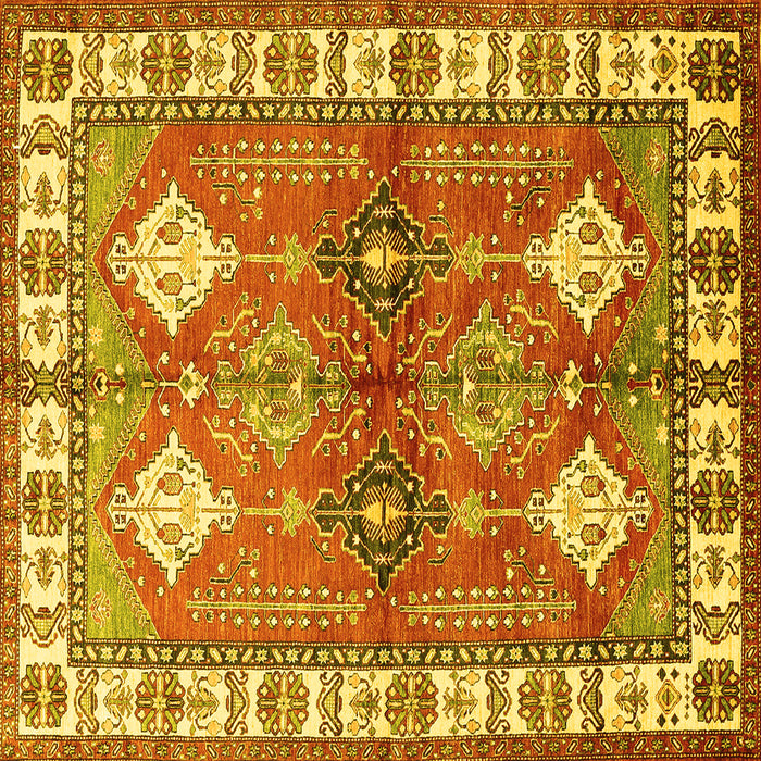 Square Machine Washable Geometric Yellow Traditional Rug, wshtr349yw