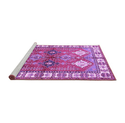 Sideview of Machine Washable Geometric Purple Traditional Area Rugs, wshtr349pur