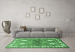 Machine Washable Geometric Emerald Green Traditional Area Rugs in a Living Room,, wshtr349emgrn