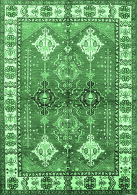 Geometric Emerald Green Traditional Rug, tr349emgrn