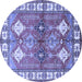Round Machine Washable Geometric Blue Traditional Rug, wshtr349blu